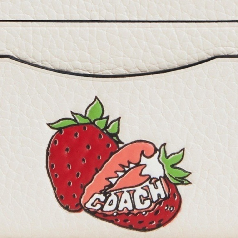 Coach Slim ID Card Case Strawberry Chalk Multi Pebble Leather CAR33 NEW - Picture 2 of 5